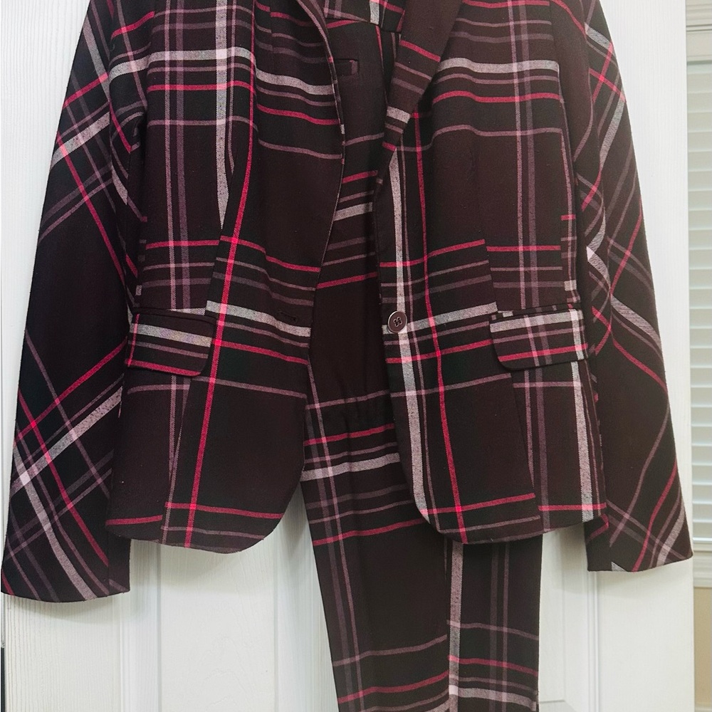 New York & Company Plaid Pantsuit - Deep purple, pink and lavender.